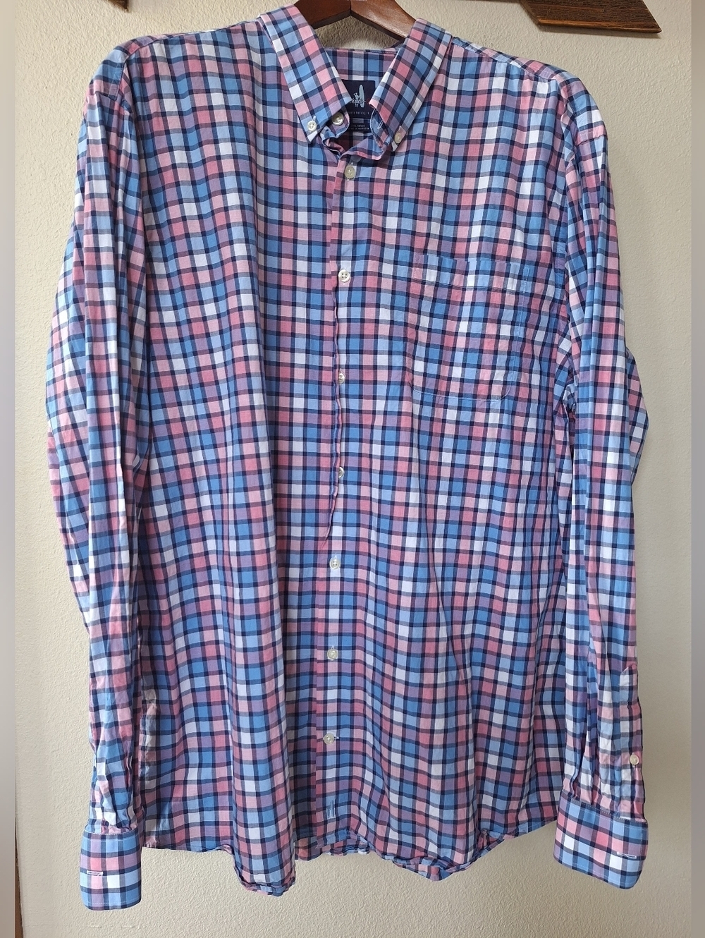 Johnnie-O Hangin Out Plaid Button Down Shirt  Blue Pink Cotton Mens XXL